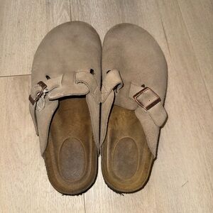 Target Beige Suede Slip-On Clog Mules with Buckle